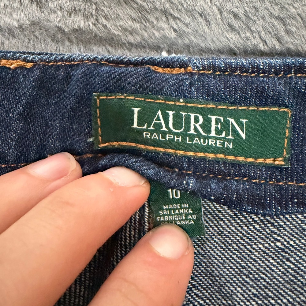 Lauren Ralph Lauren Denim Skirt Women 10 Dark Blue Cotton Pencil Knee Length - Picture 5 of 10